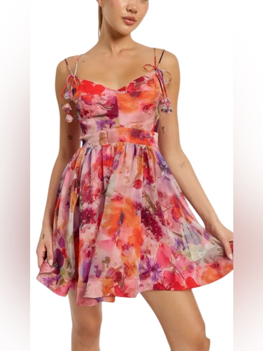 En Saison Magnolia Red Floral Mini Dress Small